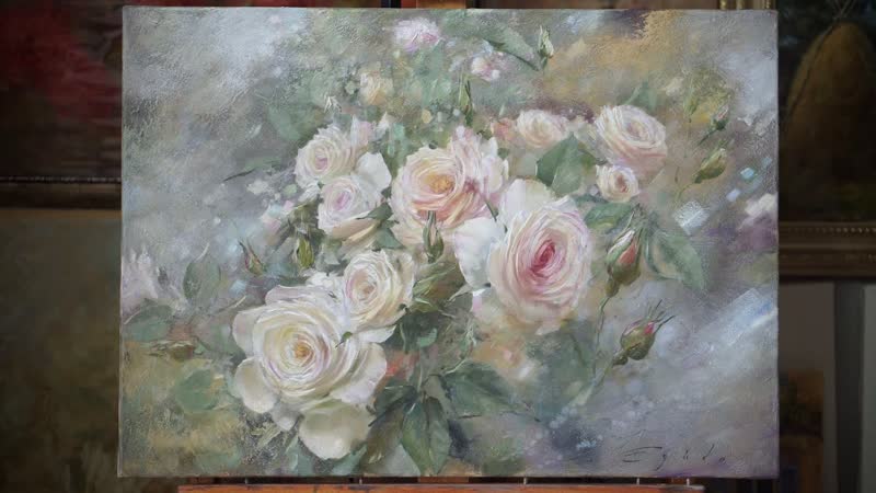 Розы. Этюд. Roses, etude. Oil painting. , Цветочныекисти,