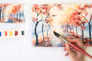 Autumn Alley. Step by step watercolor tutorial. Part 1