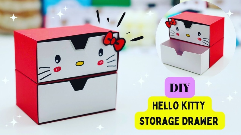 DIY MINI PAPER Hello Kitty DRAWERS, PAPER CRAFT, SMALL ORIGAMI STORAGE BOX DIY, DESK