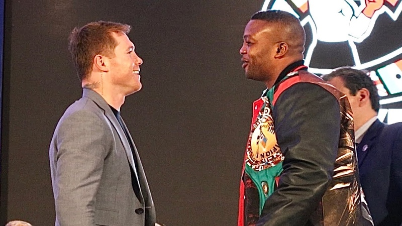 CANELO VS ILUNGA MAKABU FACE OFF FOR CRUISERWEIGHT FIGHT, MAKABU LOOKS HUGE, BOTH SIZE EACH OTHER