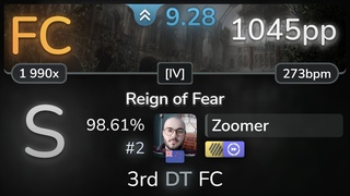 9.3 Zoomer | Apocalyptica - Reign of Fear IV +HDDT % (#2 1045pp FC) - osu!